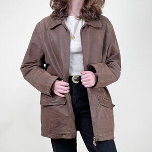 Vintage Leather Barn Coat Field Utility Jacket Oversized Farm Chore Fall Winter